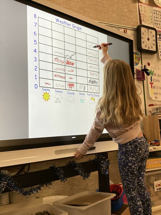 Student filling in weather graph